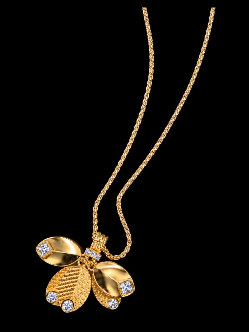 Gold Crystal Accent Floral Pendant Necklace - Women Jewelry